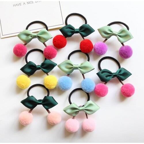 Boutique 40pcs Fashion Cute Pom Pom Hair Bow Hair Tie Elastic Hair Bands Kawaii Solid Bowknot Rope Gum Rubber Band Headwear