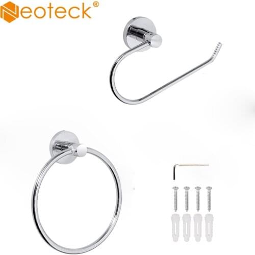 Neoteck Bathroom Toilet Roll Holder & Towel Ring Set Round Wall Mounted Polished Chrome Toilet Roll Holder Home Treats Accessory