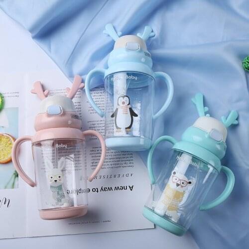Children Learn Drinking Water Straw Handle Bottle Baby Deer Cup Cute Training Drink School Food Milk Bottles