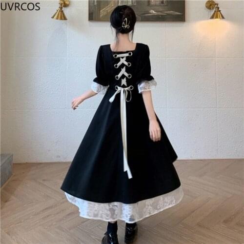 Elegant Dress Lady victoria Palace Style cute Lace Short Sleeve Bandage Balck Dress Vintage long evening party dresses Big size