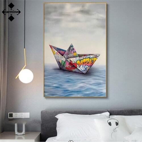 Canvas Painting Wall Art Banksy Graffiti Modern Abstract Canvas Painting Wall Art Paper Boat Canvas Painting for Home Decoration