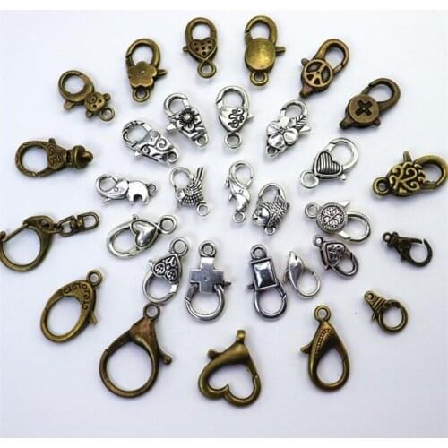 10pcs 23 style Retro Antique Silver Bronze Lobster Clasp For Key Ring Necklace Chain Lobster Clasp Hook DIY Jewelry Making