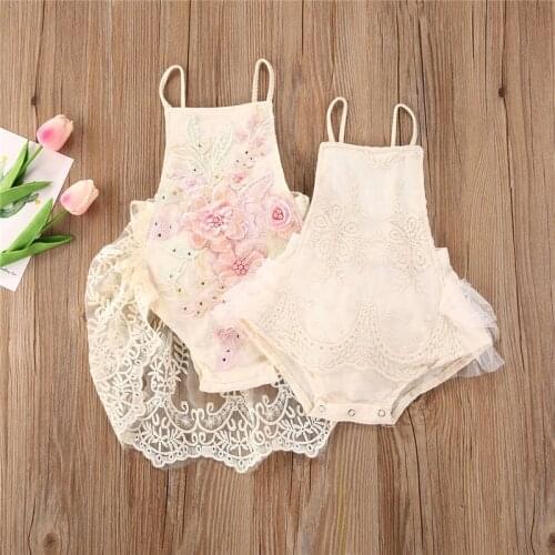 0-18M Newborn Infant Baby Girls Romper Lace Sleeveless Flower embroidery Princess Ruffle Jumpsuits Toddler Clothes