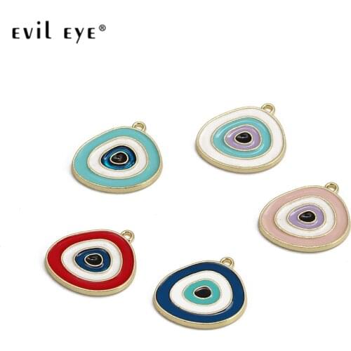 Evil Eye Dropping Oil Turkish Evil Eye Pendant Charm Alloy Gold Color Pendant for Necklace Jewelry Making Accessories BE174
