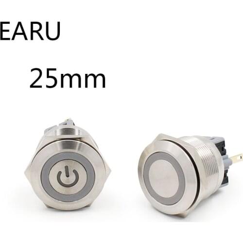 25mm Stainless Steel Metal Push Button Switch Led Lamp Light Ring Power Mark Momentary Latching Fixation 6 Pin Car Engine 5V 12V