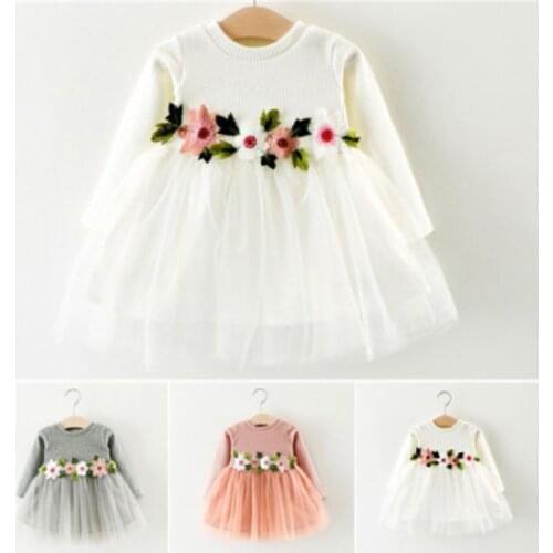 Newborn A-line Floral Princess Tulle Long Sleeve Toddlers Baby Girls Dresses Kids Fashion Lovely Clothes