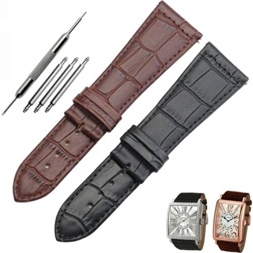 26mm Genuine leather watchbnd high quality for Franck Muller men watch leather strap no buckle free tools