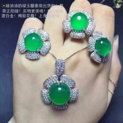 Jade Zhengyang Green Chalcedony Flower Earrings Natural Crystal Pendants 925 Silver Fashion Trends Korean Wome