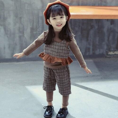 2021 New GirlsSpring Suits Ages 1 To 5 Childrens Dresses Baby Clothes set Tops For Girls 4- Piece Plaid Suit With Sling Jumper