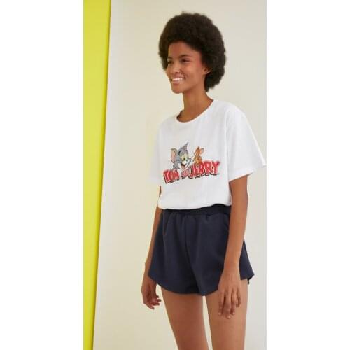 2021 New Season Spring Summer Fashion Casual High Waist Mini Loose Shorts Navy Blue Knitted Shorts Bermuda Home Style Or Street