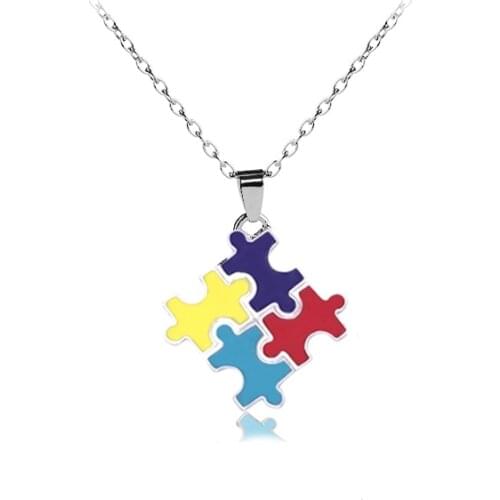 Colorful Autism Awareness Necklaces Fun Puzzle Pieces Jigsaw Pendant Necklace Women Men Jewelry Love Gifts For Best Friends BFF