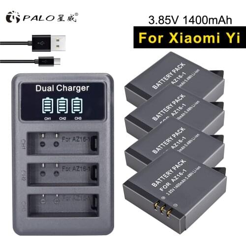 PALO 4PCS AZ16-1 XIAOYI MI Digital Camera Batteries +LCD USB Dual Charge For Xiaomi Xiaoyi sport 4K Action Camera 2 Accessories