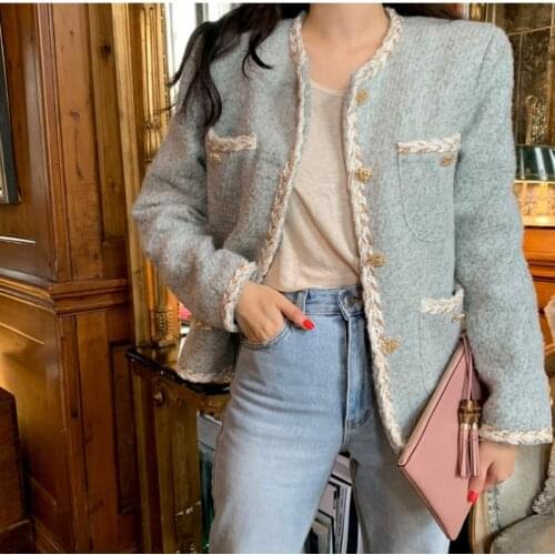 New Arrival Tweed Coat Womens Elegant Long Sleeve Single Breasted Korean Style Minimalist Ladies Jackets