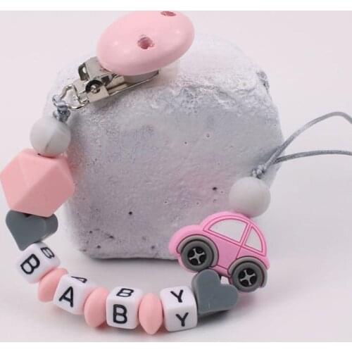 Personalized Name Baby Pacifier Clips Silicone Car Beads Pacifier Chain Holder Baby Shower Gift