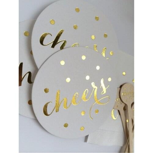 50pcs Personalised Cheers White with Metallic Shiny Gold Foil Coasters Wedding Party custom White Coaster with Metallic Foil