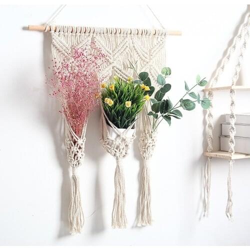 Nordic Macrame Tapestry Hanging Planter Basket Cotton Rope Pots Holder Wall Hanging Shelf Handmade Plant Hanger Home Decoration