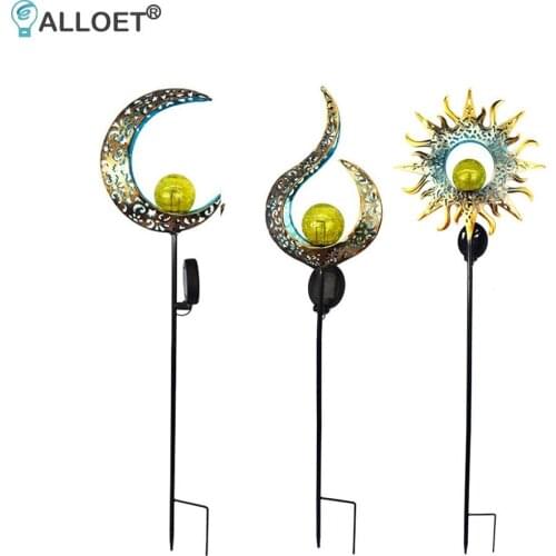 Wrought Iron Outdoor Garden Light Solar Light Lawn Lamp Moon Sun Flame Retro Courtyard Landscape Garden Decor Projection Lamp