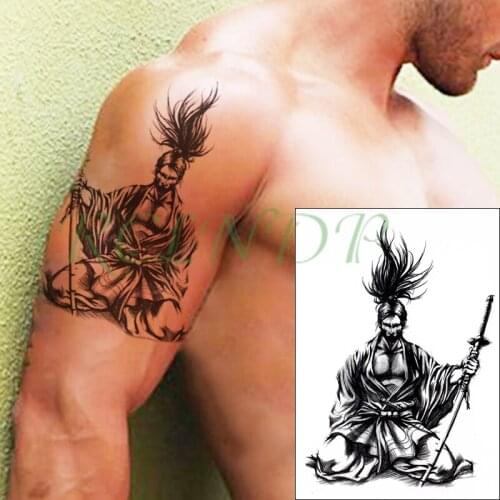 Waterproof Temporary Tattoo Sticker Japanese warrior holding a long sword Fake Tatto Flash Tatoo big size tattoos for Women Men