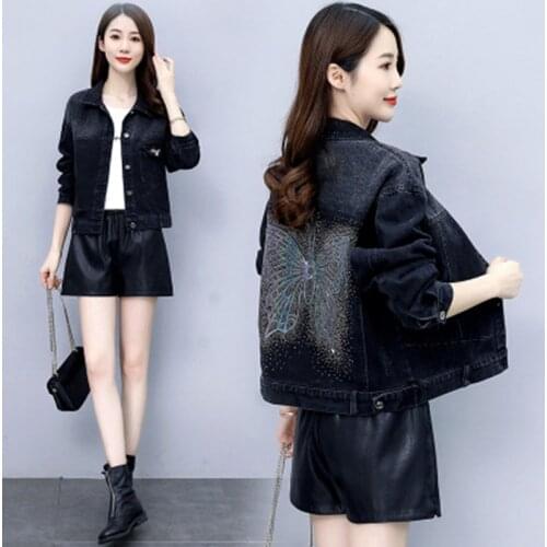 Womens denim jacket spring autumn short coat jean jackets casual female thin personality single breasted tops Y667