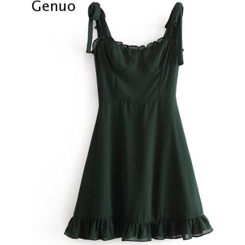 Women Solid Color Vintage High Waist Sling Sexy Dresses Romantic Lady Backless Sleeveless Slits A-Line Chiffon Summer