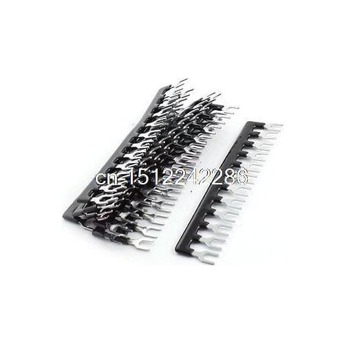 10 Pcs Fork Type 12 Postions Terminal Strip Jumper Black 400V 10A