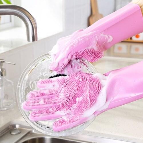 Dishwashing Cleaning Gloves Magic Silicone Rubber Dish washing Gloves for Household Scrubber Kitchen Clean Tools 1 Pair