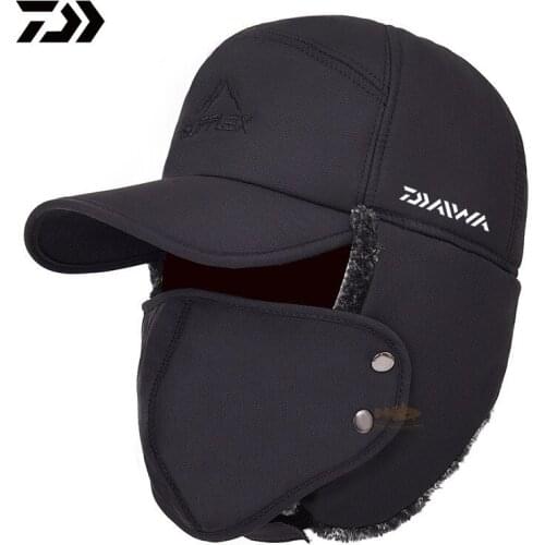 2021 DAIWA Fishing Winter Thermal Bomber Hats Men Women Ear Protection Face Mask Windproof Ski Cap Velvet Thicken Couple Hat