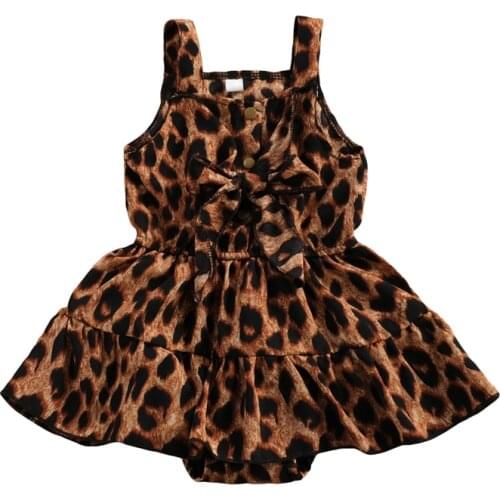 2021 Summer Lovely Infant Baby Girls Romper Dress Leopard Print Ruffles Sleeveless Bowknot Jumpsuits 0-18M