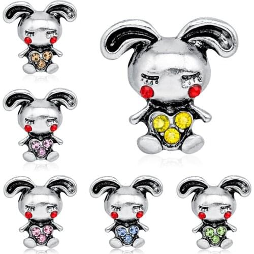 6pcs/set small size red lovely yellow blue green pink rhinestone rabbit animal brooch pins for women