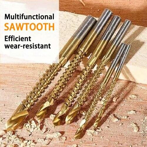 6pcs New 3-8mm Titanium Coated HSS Drill Bit Electric Drill Plastic Wood Hole Grooving Drill Saw Carpenter Woodworking Tools