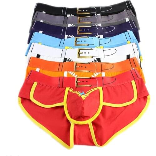 7Pcs/Lot Mens Printing Underwear Briefs Sexy Designed 3D Printed Zipper Belt Underpants Panties Bulge Pouch Triangle Pants Hot
