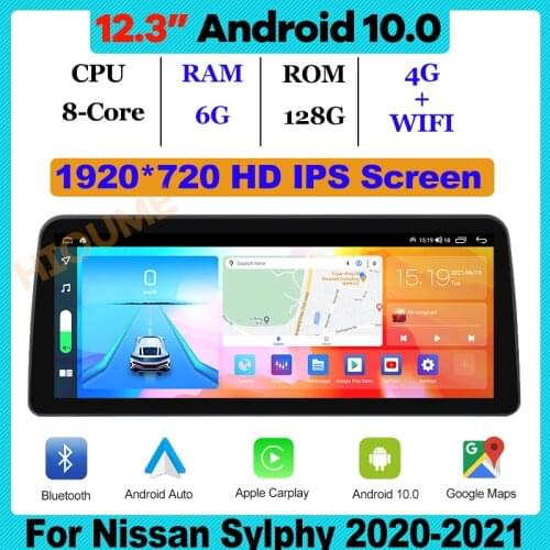 12.3" 8Core Android 10 Car Multimedia Player Radio GPS Navigation for Nissan SYLPHY 2020 2021 CarPlay WiFi 4G BT Touch Sceen