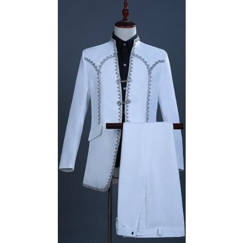 Blazer men suit set with pants mens wedding suits singer star style dance stage palace Retro clothing formal dress stand collar