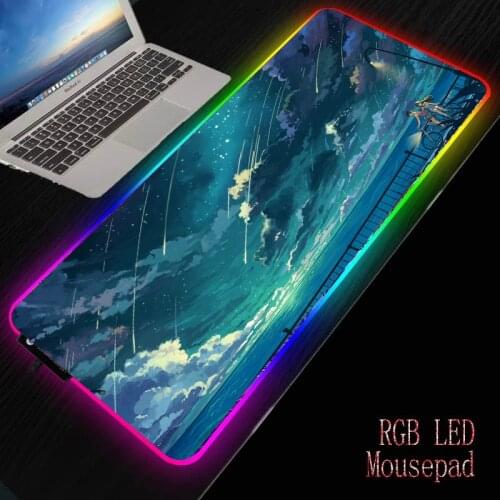 MRGBEST Blue Cloud and River Landscape Large Mousepad RGB LED Gaming Mouse Mat with Locking Edge Mouse Pad for Game Gamer CS