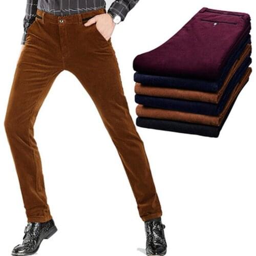 Autumn Winter Elastic Corduroy Pants Men Korea Fashion Business Pants Midlife Pants Stylish Mens Jogger Wine Red Trousers Male