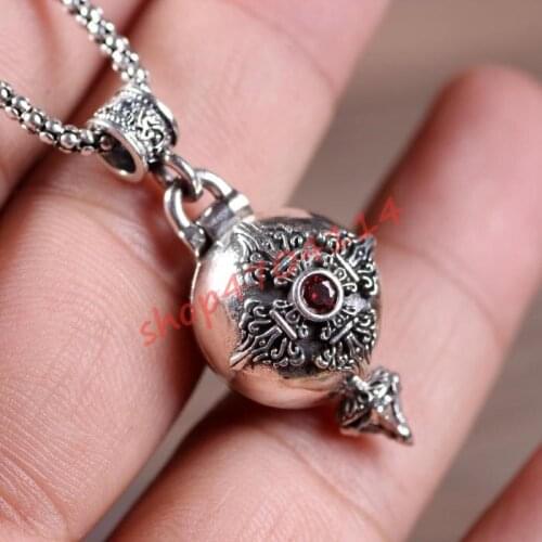 Pure silver, Gawu box can open the necklace with mannose pills hollow and exquisite pendant, hand-made small Gawu universal for