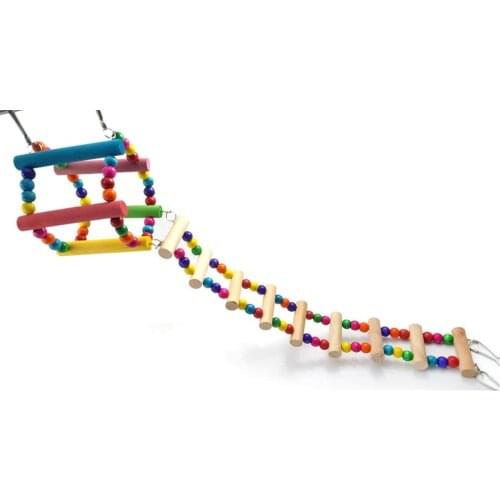 Bird Colorful Wood Swing Climbing Ladder Flexible Rainbow Bridge for Parrot Parakeet Hamster Budgie Cockatiel Cage