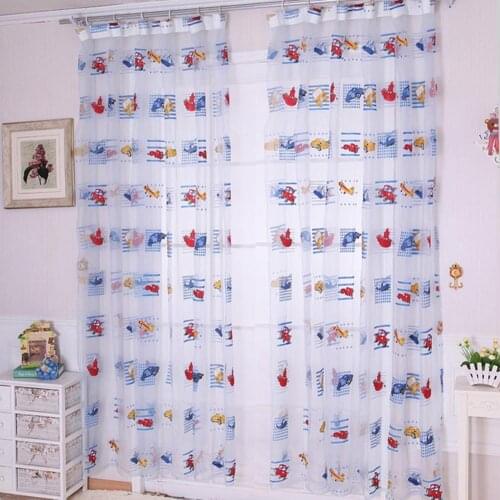 Children Cartoon Car Printed Transparent Curtains Room Window Valance Living Room Window Valance Curtain Fashion