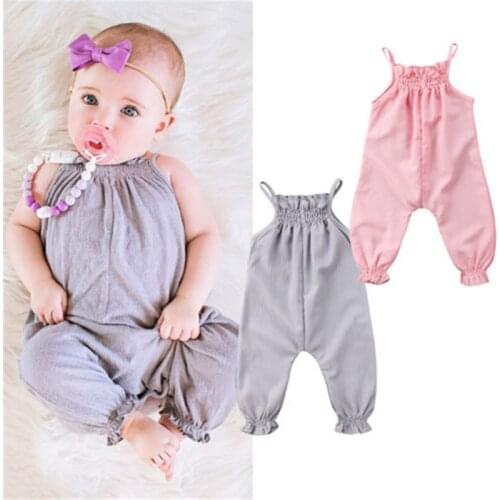 Baby Girl Summer Casual Loose Sleeveless Romper Jumpsuit Overalls 0-24M Newborn Infant Toddler Solid Suspender Strappy Pants