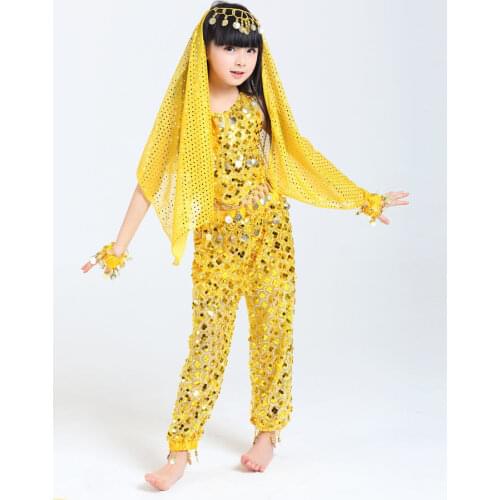 2017 Children Belly Dance Costumes Girls Performance Dancing Sets Indian Sari Dresses For Kids Stage Performance Dancewear