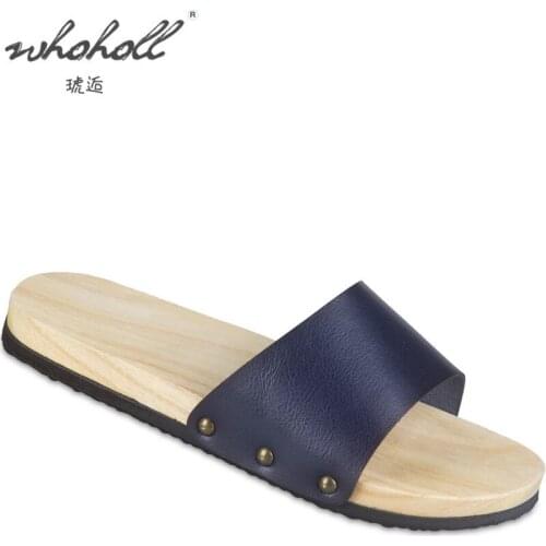 WHOHOLL Geta Mens Solid Wooden Clogs Breathable Slippers Daily Beach Slipper Man Women Plus Size 47 48 Household Shoes