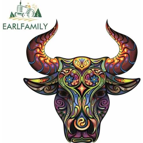 EARLFAMILY 13cm x 12.3cm for PATTERNED BULL Cartoon Oem Car Stickers Vinyl JDM Bumper Trunk Truck Graphics Waterproof Anime