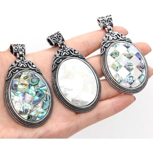Natural Shell Pendant Charm Mixed Color Faceted White Abalone Shell DIY for Necklace Accessories or Jewelry Making Size 40x60mm