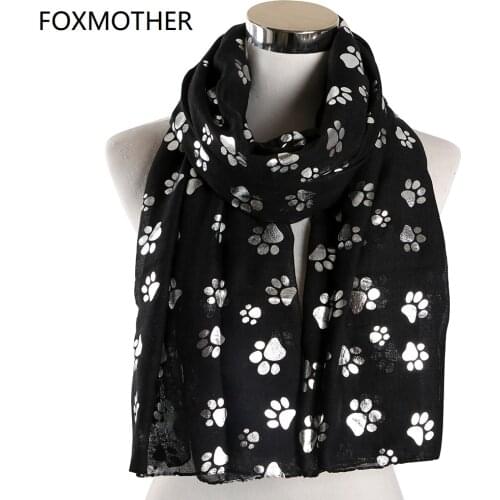 FOXMOTHER New Fashion Foil Sliver White Pink Black Cat Dog Paw Scarf For Pet Dog Lover Mother Gifts Women Scarves