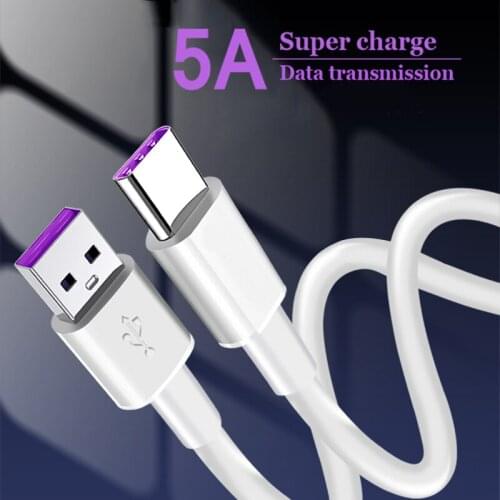 Fast Charge 5A USB Type C Cable For Samsung S20 S9 S8 Xiaomi Huawei P30 Pro Mobile Phone Fast Charger Data Cord Wire White Cable