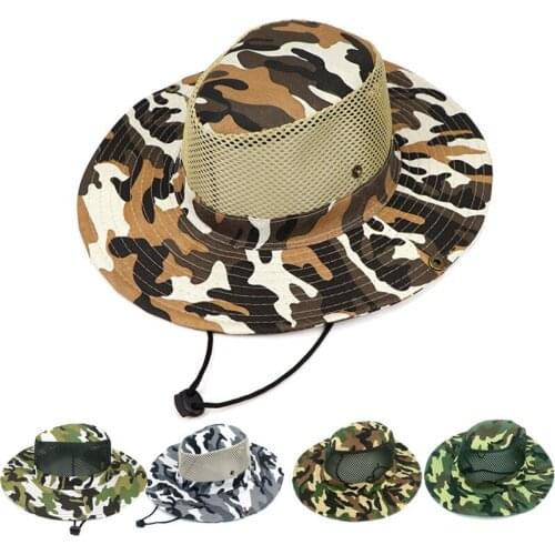 Outdoor Folding Fishing Cap Wide Brim UV-proof Breathable Camouflage Bucket Hats For Mountaineering Hiking