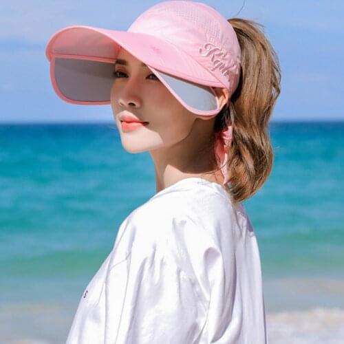 Summer Sun Hat Visor Caps Female Scalable Brim Empty Top Baseball Cap UV Protection Beach Sun Visor Hats for Women Girls