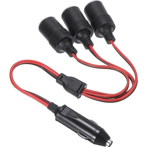 Mayitr 3 Way Cigarette Lighter Socket Splitter Extension Cord 15A 12V USB Charger Power Adapter Plug Connector Universal for Car
