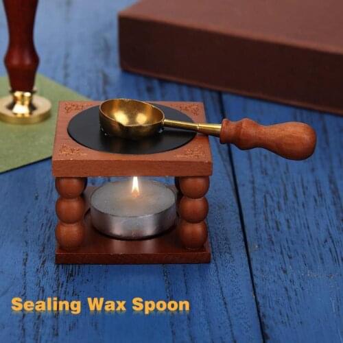 Retro Fire wax Seal Stamp Metal Wax Stick Vintage Solid Wood Handle Sealing Wax Red Copper Spoon