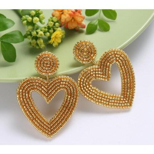 Fashion Lady Earrings Bohemian Heart Handmade Beaded Drop Earrings for Women Gifts Glass Beads Dangle Earrings Jewelry